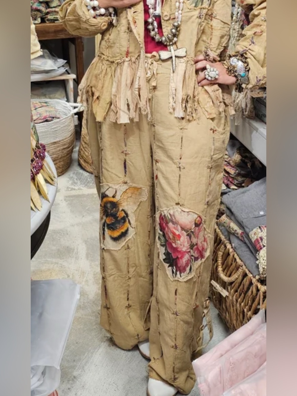 NWT A Rare Bird Bumblebee Rose Pants O/S